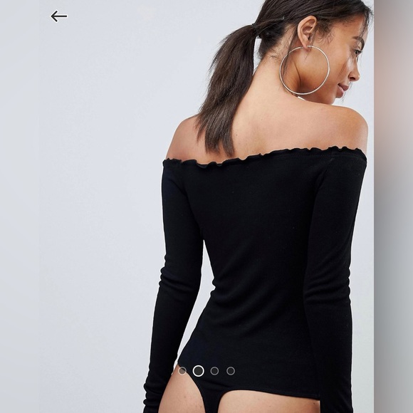 ASOS Tall Off the Shoulder Long-Sleeve Bodysuit with Lettuce Edge - Picture 3 of 6